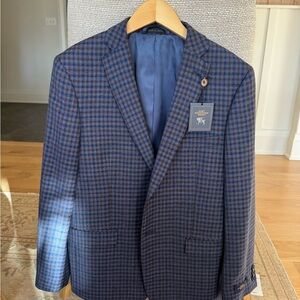 Hart Schaffner Marx Navy and Brown Plaid Blazer